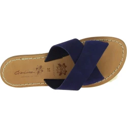 Claquettes en cuir nubuck blue pour femme artisanales
