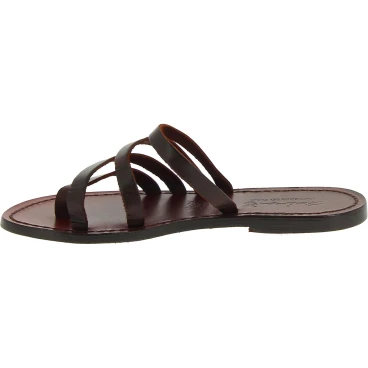 Tong pour femme en cuir marron foncé artisanales