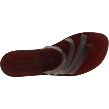 Chanclas de cuero marrón oscuro para mujer artesanales