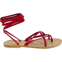 Sandalias de tiras de nubuk rojo para mujeres hechas a mano en Italia