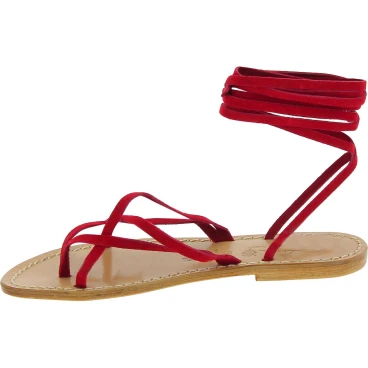 Spartiates sandales en nubuk rouge artisanales fait en Italie