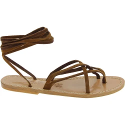 Sandalias de tiras de nubuk avellana para mujeres hechas a mano en Italia