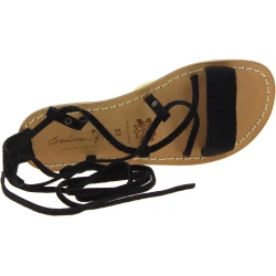 Sandales spartiate femme en nubuck noir artisanales