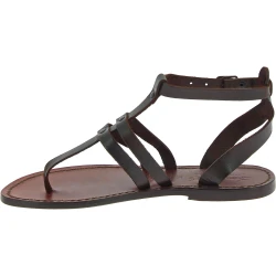 Tongs sandales pour femme en cuir marron foncé