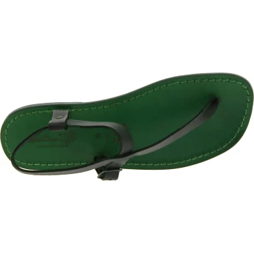 Handmade green leather thong sandals for men