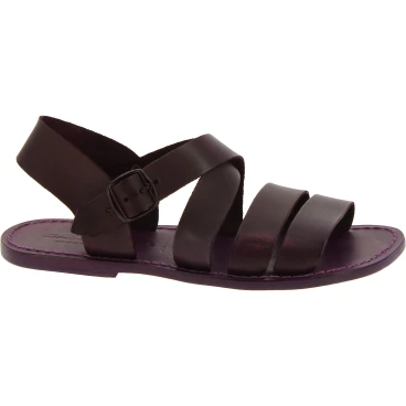 Sandalias de hombre hechas a mano en cuero color violeta