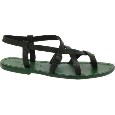 Sandales femme cuir vert fait à la main en Italie
