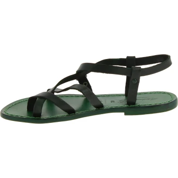 Damen Riemchen-Sandalen aus grünes Leder in Italien von Handgefertigt
