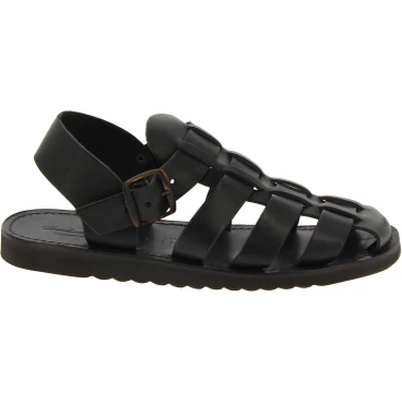 Sandales religieux homme en cuir noir artisanales