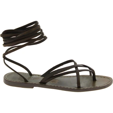 Spartiates sandales femme en cuir boue artisanales fait en Italie