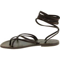 Damen Riemchen-Sandalen im schlammfarbene Leder in Italien von Handgefertigt