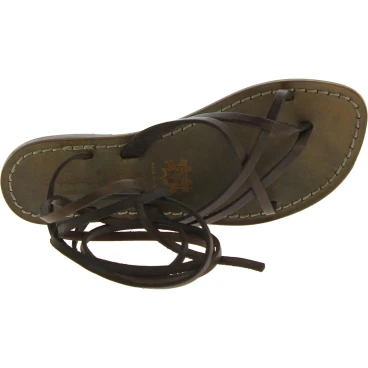 Damen Riemchen-Sandalen im schlammfarbene Leder in Italien von Handgefertigt