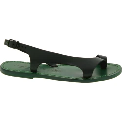 Riemchen-Sandalen für Damen aus grüne Leder in Italien von Handgefertigt