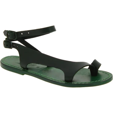 Green leather thong sandals for women Handmade in Italy