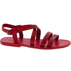 Men's red leather roman sandals Handmade in Italy