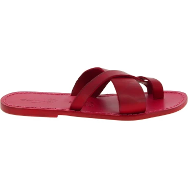 Tongs en cuir rouge pour homme fait à la main en Italie