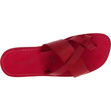 Tongs en cuir rouge pour homme fait à la main en Italie