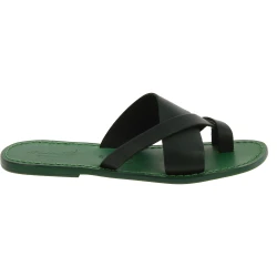 Handmade green leather thongs sandals for men