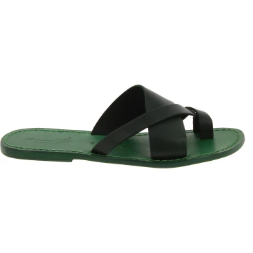 Handmade green leather thongs sandals for men