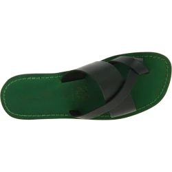 Chanclas trenzadas en el dedo gordo de cuero verde hechas a mano