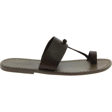 Mud color leather thong sandals Handmade in Italy