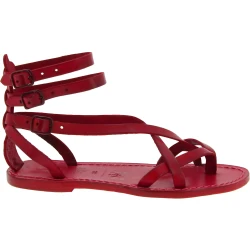 Spartiate sandales pour femme en cuir rouge fait à la main