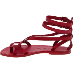 Sandalias de tiras de cuero rojo para mujeres hechos a mano
