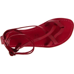 Damen Riemchen-Sandalen aus rote Leder in Italien Handgemachte