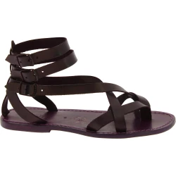 Sandalias gladiadoras romanas hombre en piel violeta hechos a mano
