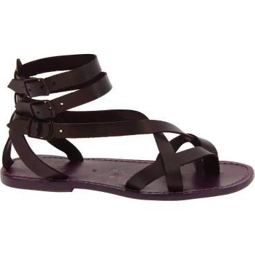 Sandalias gladiadoras romanas hombre en piel violeta hechos a mano