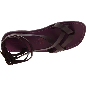 Sandalias gladiadoras romanas hombre en piel violeta hechos a mano