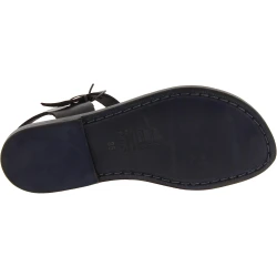 Sandalias planas negro para las mujeres reales de cuero hecho a mano en Italia