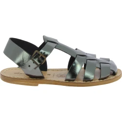 Sandales pour femme en cuir couleur titane travaillé à la main en Italie