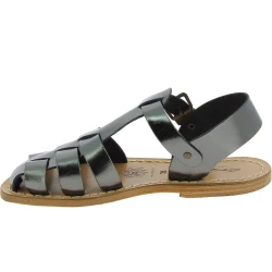 Sandales pour femme en cuir couleur titane travaillé à la main en Italie