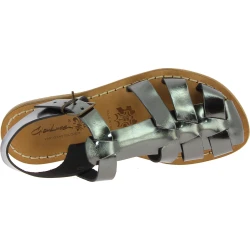 Sandalias planas para mujeres de cuero color titanio hecho a mano en Italia