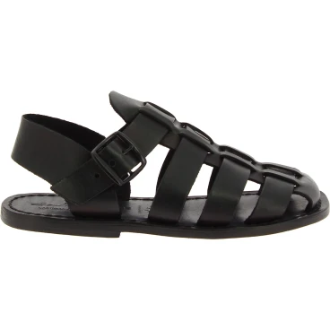 Sandales religieux homme en cuir noir fait en Italie