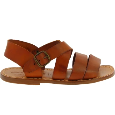 Sandalias hombre en cuero marron hechos a mano en Italia