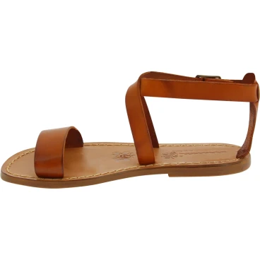 Damen-Sandalen aus braunem Leder in Italien von Handgefertigt