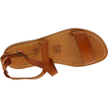 Sandalias planas en cuero marrones hecha a mano en Italia