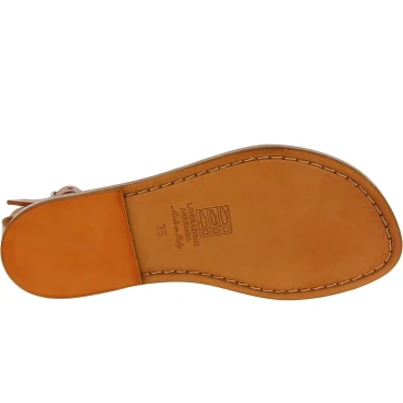 Sandalias planas en cuero marrones hecha a mano en Italia