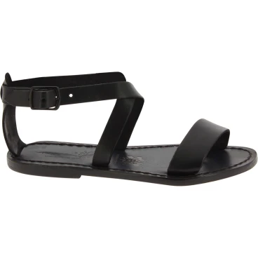 Damen-Sandalen aus schwarze Leder in Italien von Handgefertigt