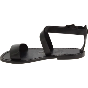 Sandalias planas en cuero negro hecha a mano en Italia
