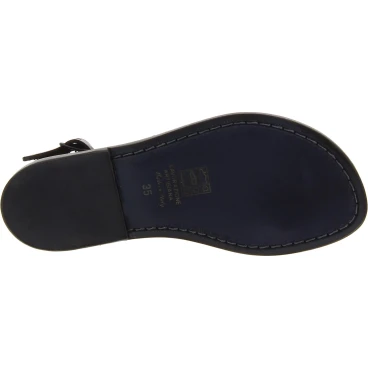 Sandalias planas en cuero negro hecha a mano en Italia