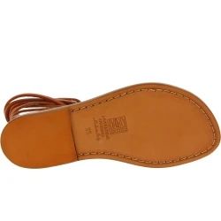 Sandalias de tiras de cuero marrón para mujeres hechas a mano en Italia