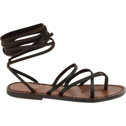Riemchensandalen aus dunkelbraunem Leder handgefertigt in Italien