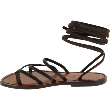 Sandales spartiates en cuir marron foncé artisanales fait en Italie