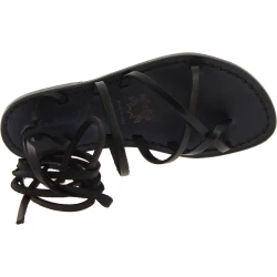 Damen Riemchensandalen Schwarz Leder handgefertigt in Italien