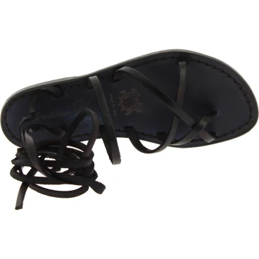 Damen Riemchensandalen Schwarz Leder handgefertigt in Italien