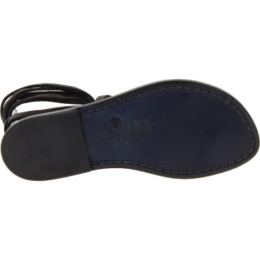 Sandales spartiates en cuir noir artisanales fait en Italie