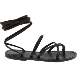 Sandalias tiras de piel negro mujeres hechas a mano en Italia